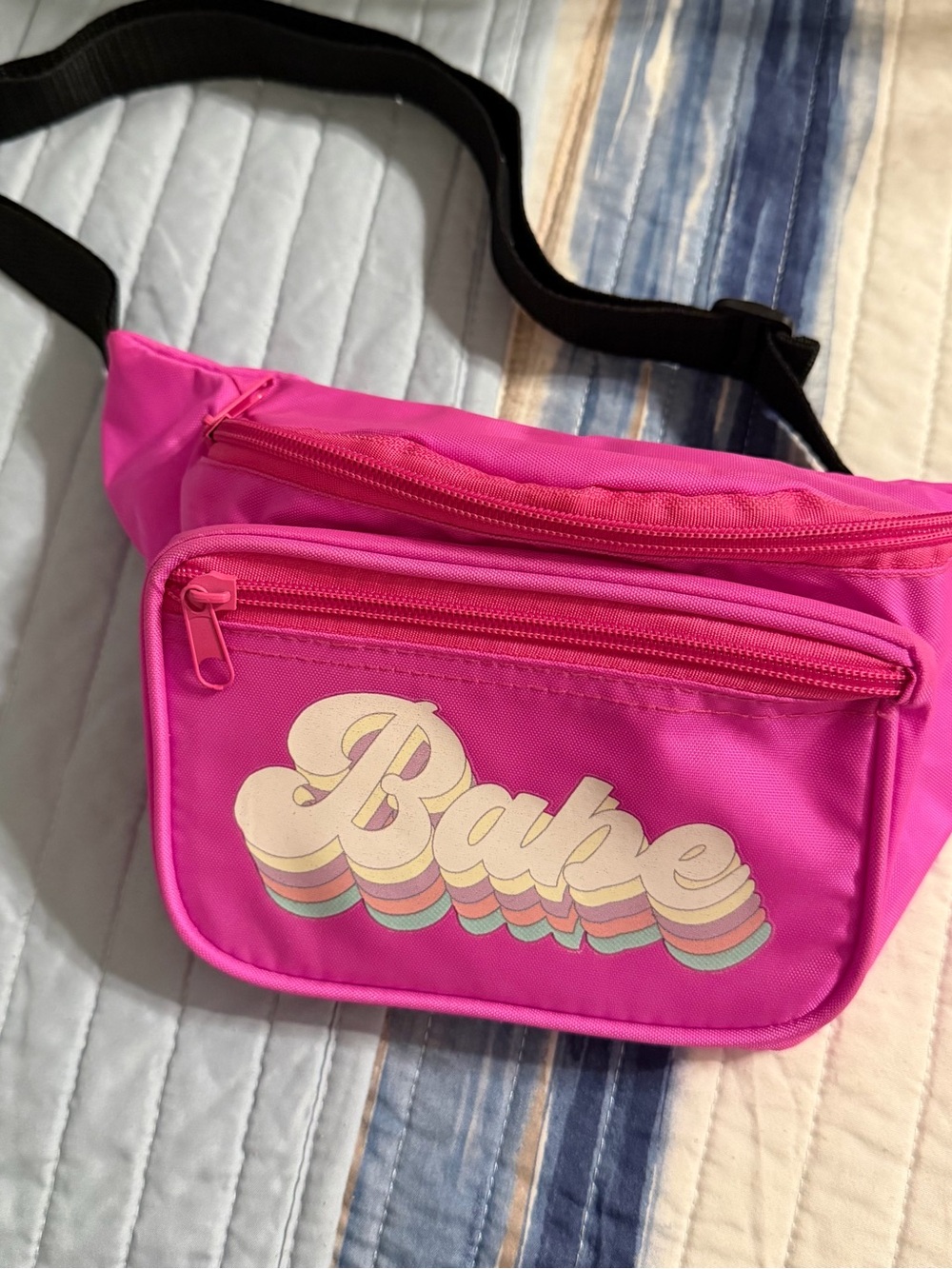 “Babe” Neon Pink Retro Script Waist Bag
